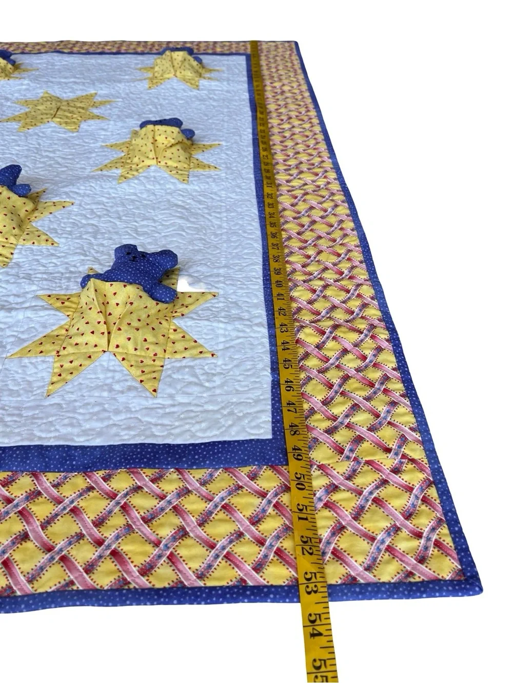 Handmade Baby Quilt Teddy Bear Star Pockets Quilt 53.5x38” Whimsy Nursery OOAK - Picture 8 of 9